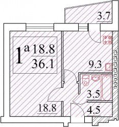 Однокомнатная квартира 37.21 м²